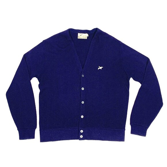 Vintage 70s Outward Bound Navy Blue V-Neck Cardigan Sweater Men’s M - Picture 1 of 6